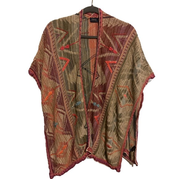 Polo Ralph Lauren Southwest Silk Linen Knit Wrap Poncho Wrap Sweater Small $598 - Picture 1 of 8